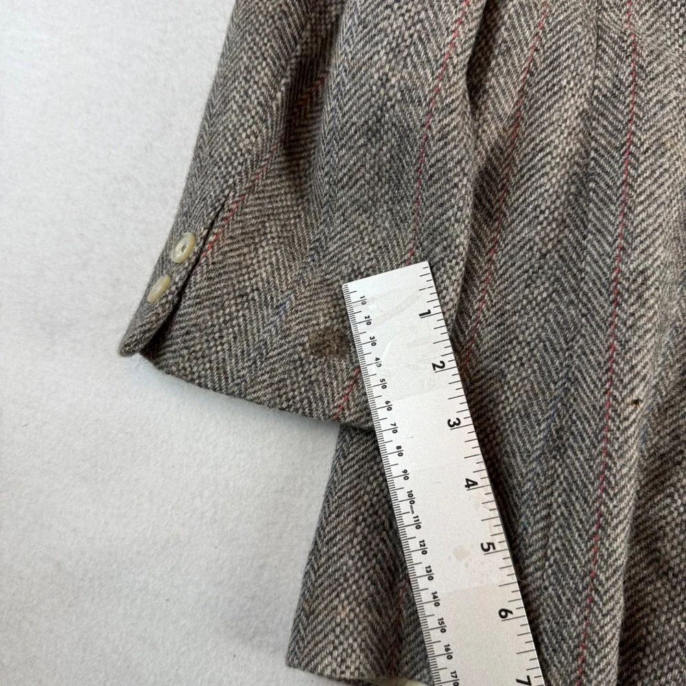 Maxwell & Co Mens Grey Herringbone Wool Blazer Striped Sport Coat Made in USA